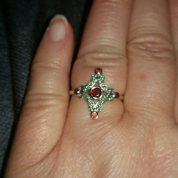 .925 Silver Smoky Topaz & Emerald Filigree Ring 8 - Picture 4 of 7